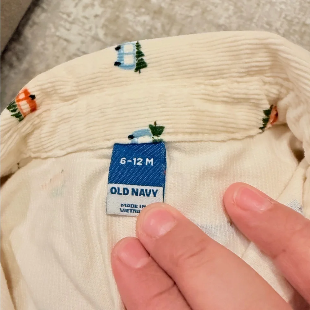 Old Navy Kids Beige Cotton Button Down Corduroy Shirt with  Car Pattern -6-12M